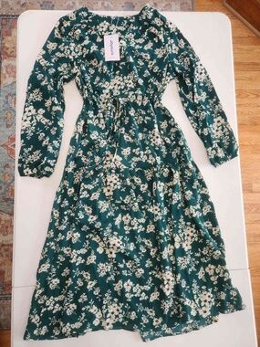 Joyours Green Floral Long Sleeve Midi Dress Size S NWT